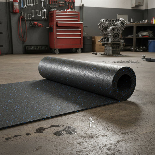 Rubber Gym Roll Flooring – Blue Speck Finish 3.28 ft x 32.80 ft
Rubber Gym Roll Flooring Installed in Fitness Studio
Black Rubber Roll Mat for Gym and Garage Floors
CrossFit Gym with Rubber Flooring Roll