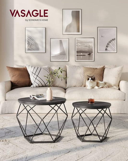 NEW RUSTIC 2 ROUND COFFEE TABLE SET LET040B - with | Sold by Uncle Wiener's Wholesale