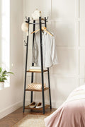 Rustic 3-shelf coat stand with black steel frame and wooden finish
Freestanding coat hanger with hooks and storage shelves for entryways
Industrial coat rack for home, office, or dorm use
Brown and black coat stand for modern rustic décor
Functional entryway storage stand with hanging and shelving options