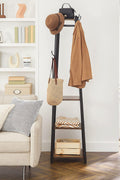 Rustic 3-shelf coat stand with black steel frame and wooden finish
Freestanding coat hanger with hooks and storage shelves for entryways
Industrial coat rack for home, office, or dorm use
Brown and black coat stand for modern rustic décor
Functional entryway storage stand with hanging and shelving options