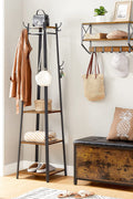 Rustic 3-shelf coat stand with black steel frame and wooden finish
Freestanding coat hanger with hooks and storage shelves for entryways
Industrial coat rack for home, office, or dorm use
Brown and black coat stand for modern rustic décor
Functional entryway storage stand with hanging and shelving options