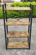 "4-tier industrial bookshelf with rustic brown wood shelves and steel frame – Model LBS2102"
