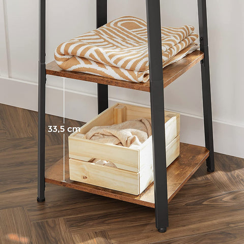Rustic 3-Tier Ladder Coat Rack with Hooks – Industrial Entryway Organizer with Wood Shelves and Brown Metal Frame