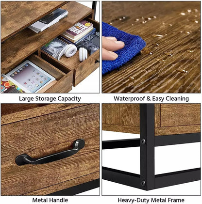 Rustic 5-tier industrial bookshelf with black metal frame and wooden shelves”

Side angle view: “Wood and metal bookshelf ideal for living room or office”

Front angle filled with décor: “Decorated 5-shelf rustic bookcase in home setting”

Close-up corner view: “Detail of rustic wood shelf and metal frame X-brace”

In-room setup: “Bookshelf styled in a modern rustic living space”