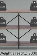 "Rustic 3-tier console table with wood-look MDF shelves and black steel frame, ideal for entryway or living room storage"