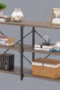 "Rustic 3-tier console table with wood-look MDF shelves and black steel frame, ideal for entryway or living room storage"