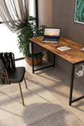 Rustic industrial computer desk with metal frame and storage hook – TLD003
Compact wood top desk with bag holder and steel legs – Model TLD003