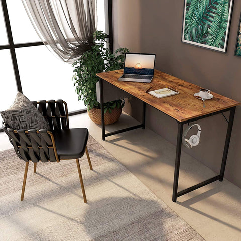 Rustic industrial computer desk with metal frame and storage hook – TLD003
Compact wood top desk with bag holder and steel legs – Model TLD003