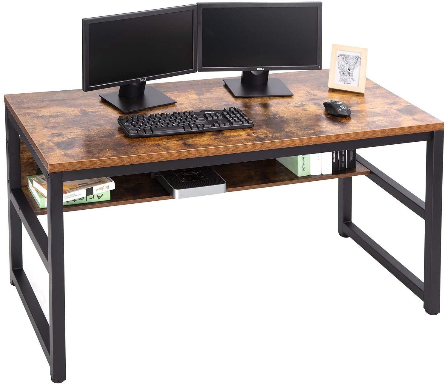 Rustic industrial desk with metal frame

55 inch waterproof desk with storage shelf

TLCD04 office workstation setup

Side view of heavy-duty computer desk

Desk for home office or gaming with built-in shelf