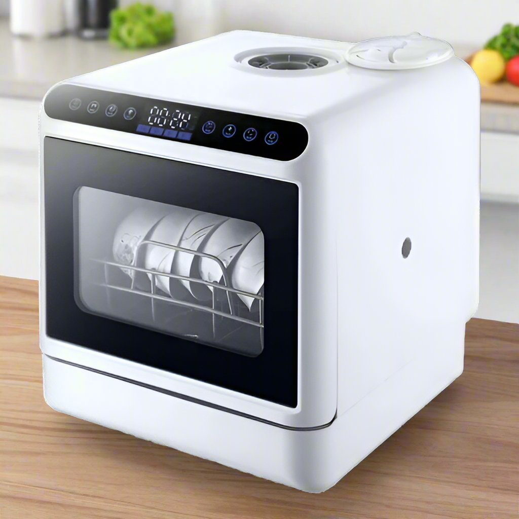 Portable countertop dishwasher for RV and cabin with dual spray arms and high-temperature drying
