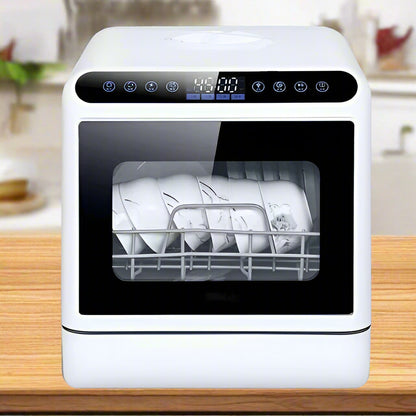 Portable countertop dishwasher for RV and cabin with dual spray arms and high-temperature drying