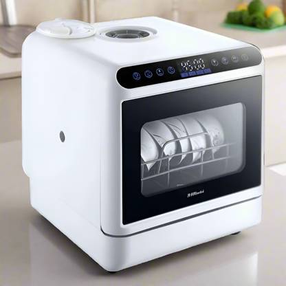 Portable countertop dishwasher for RV and cabin with dual spray arms and high-temperature drying