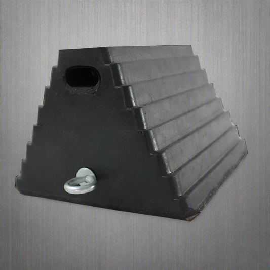 Rubber Wheel Chock with Steel Eye Bolt – 83WC

Heavy-Duty Vehicle Tire Chock for Trailers and RVs

Non-Slip Rubber Parking Chock – 10 x 8 x 6 Inches