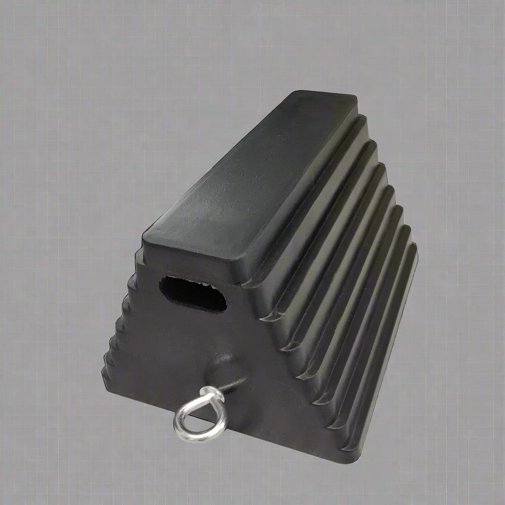 Rubber Wheel Chock with Steel Eye Bolt – 83WC

Heavy-Duty Vehicle Tire Chock for Trailers and RVs

Non-Slip Rubber Parking Chock – 10 x 8 x 6 Inches