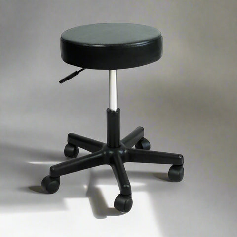 Adjustable black rolling stool with backless design for salon use

