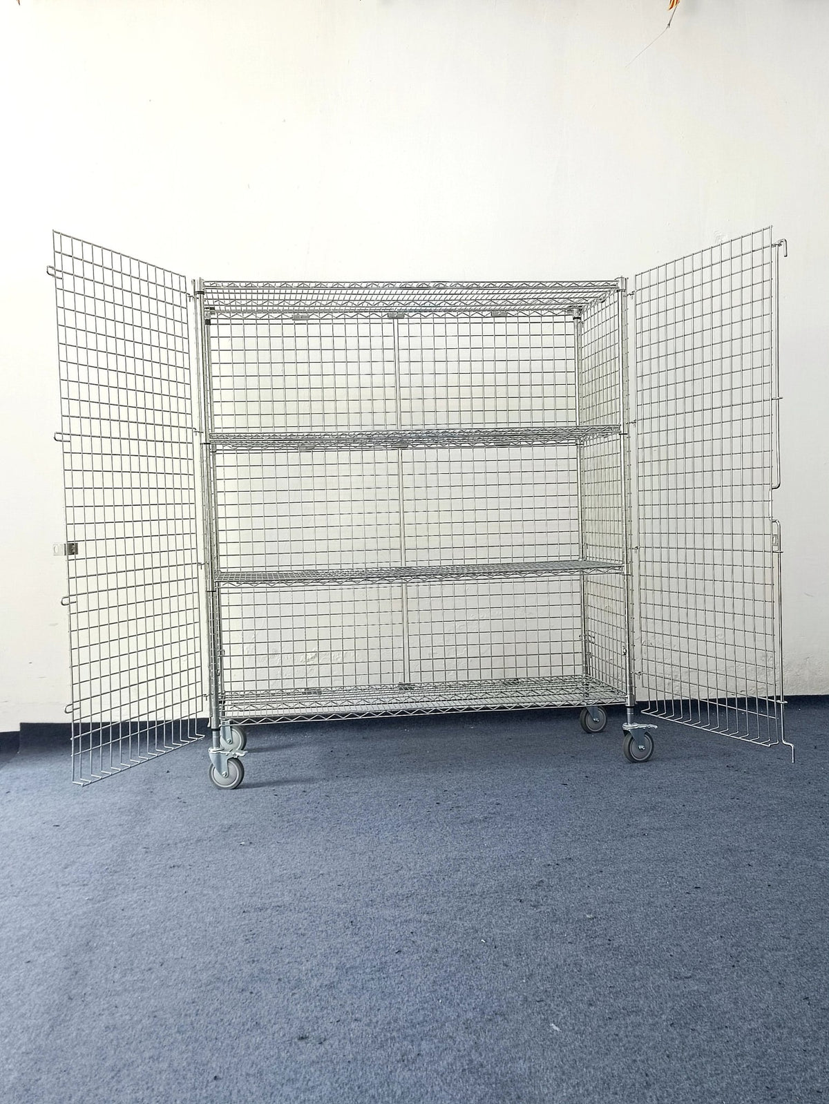 Lockable Racking Storage For Boxes Heavy-Duty Lockable Storage Rack Cage | 4-Tier Industrial Steel ...