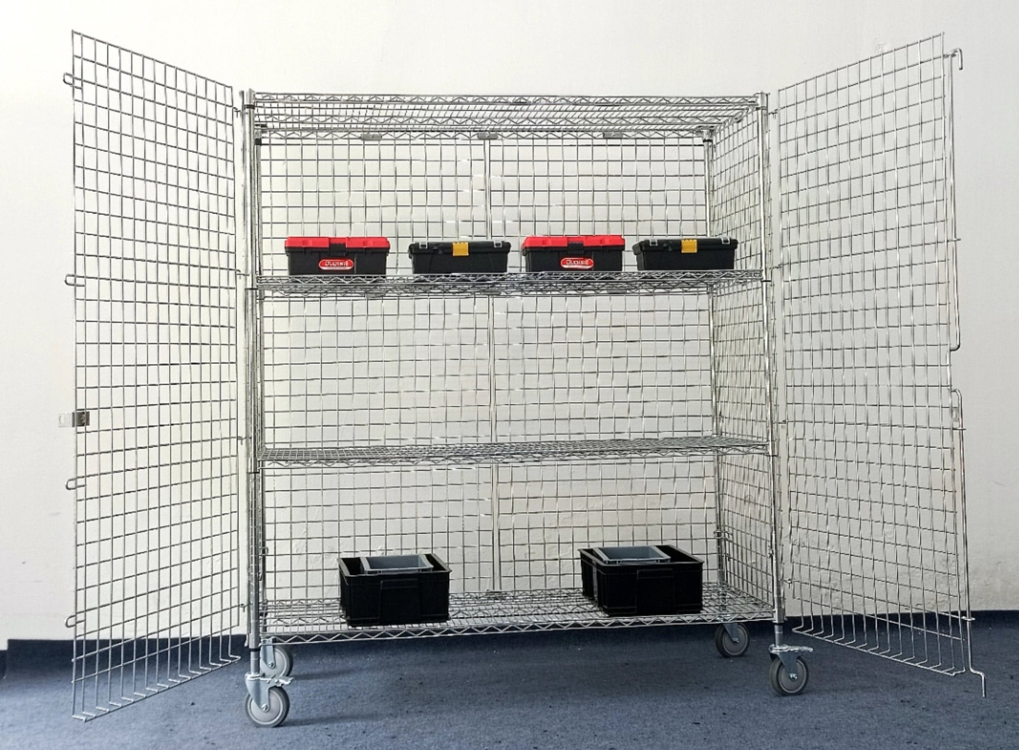 Heavy-Duty Lockable Storage Rack Cage | 4-Tier Industrial Steel ...