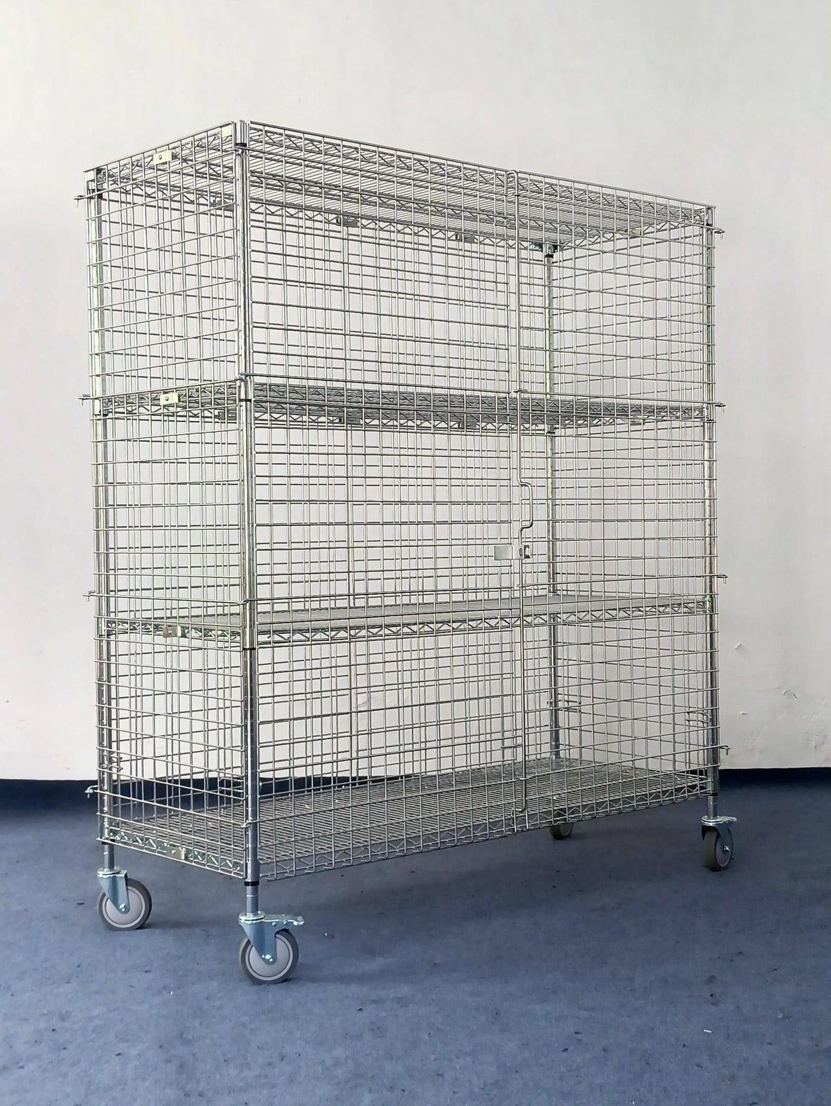 Heavy-Duty Lockable Storage Rack Cage | 4-Tier Industrial Steel ...