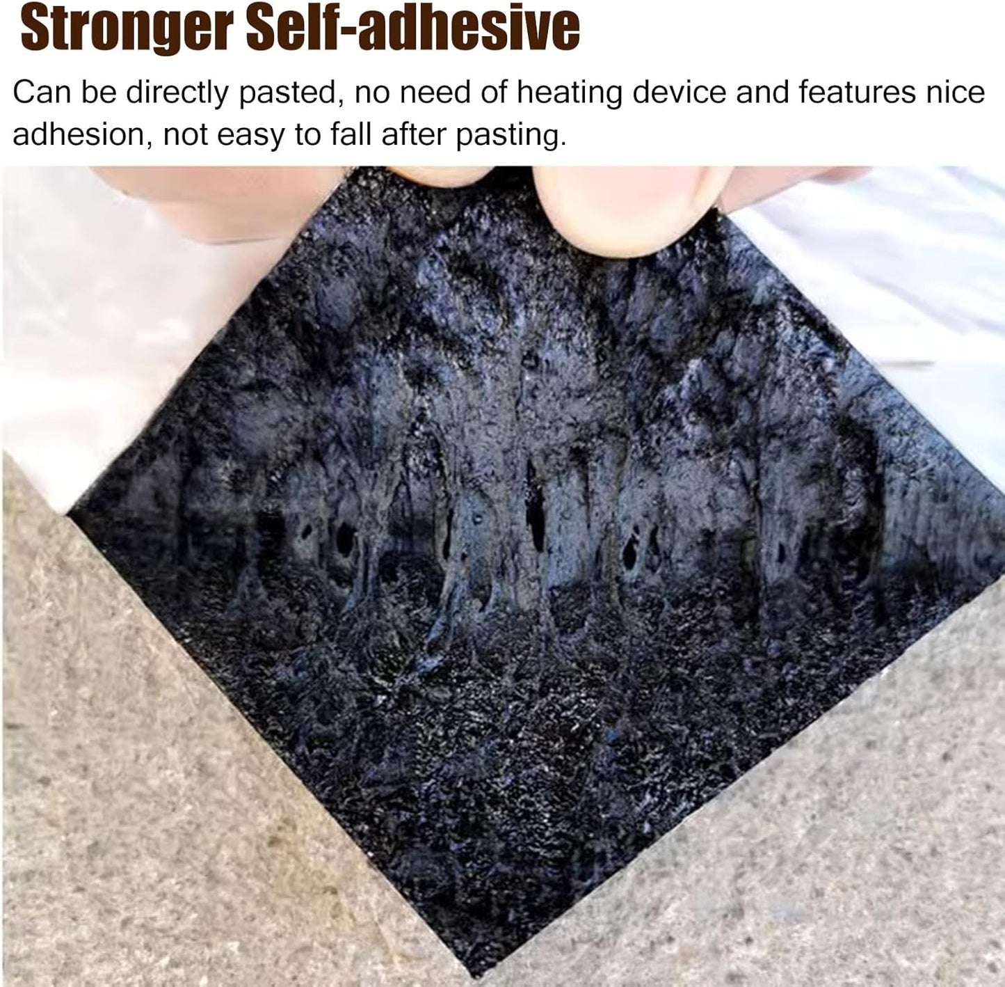 Self-adhesive asphalt patch tape unrolled for roof repair

Waterproof crack repair tape applied on concrete surface

Close-up of 2mm thick asphalt tape texture

DIY roof sealing with black asphalt repair tape

Roll of outdoor waterproof sealing tape on workbench