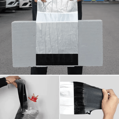 Self-adhesive asphalt patch tape unrolled for roof repair

Waterproof crack repair tape applied on concrete surface

Close-up of 2mm thick asphalt tape texture

DIY roof sealing with black asphalt repair tape

Roll of outdoor waterproof sealing tape on workbench