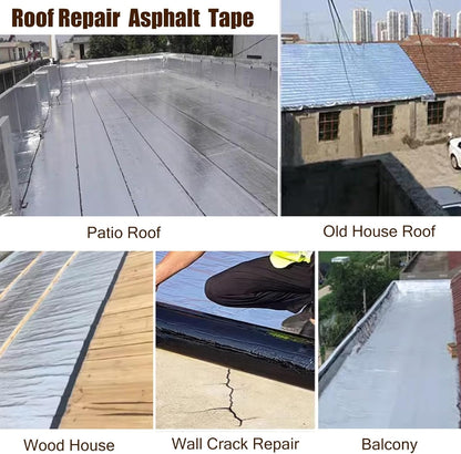 Self-adhesive asphalt patch tape unrolled for roof repair

Waterproof crack repair tape applied on concrete surface

Close-up of 2mm thick asphalt tape texture

DIY roof sealing with black asphalt repair tape

Roll of outdoor waterproof sealing tape on workbench