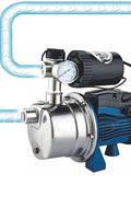 Self-priming stainless steel jet pump 1HP front view

Dual model jet well pump 220V – 1HP and 2HP display

Pump body close-up showing stainless steel finish

Water pump installed in irrigation system

220V self-priming water pump with pressure label