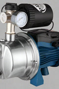Self-priming stainless steel jet pump 1HP front view

Dual model jet well pump 220V – 1HP and 2HP display

Pump body close-up showing stainless steel finish

Water pump installed in irrigation system

220V self-priming water pump with pressure label