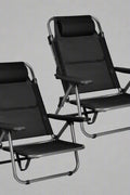 Black Folding Beach Chairs – Set of 2 Front View

Portable Adjustable Outdoor Chairs – Side Recline View

Folded Beach Chairs – Compact Storage Size

Lightweight Travel Chairs with Cushions

Outdoor Reclining Chairs – Festival or Beach Setup

Set of Portable Folding Chairs – Carry Handle Shown