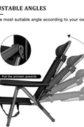 Black Folding Beach Chairs – Set of 2 Front View

Portable Adjustable Outdoor Chairs – Side Recline View

Folded Beach Chairs – Compact Storage Size

Lightweight Travel Chairs with Cushions

Outdoor Reclining Chairs – Festival or Beach Setup

Set of Portable Folding Chairs – Carry Handle Shown