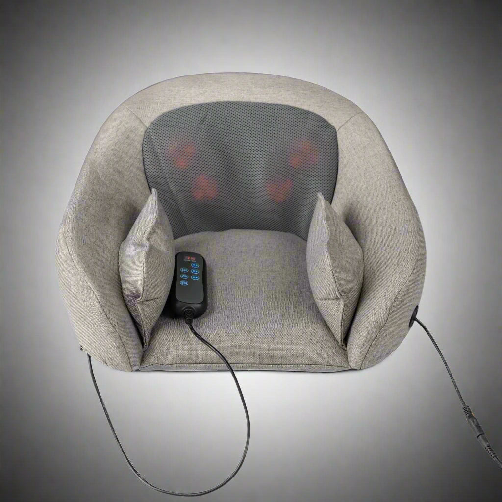 Shiatsu back massager seat cushion with headrest and heat
Full-back massage cushion with kneading and heat therapy
Adjustable massage seat for home, car, and office use
Shiatsu massage chair pad with infrared heating
Portable seat cushion massager for full-body relaxation