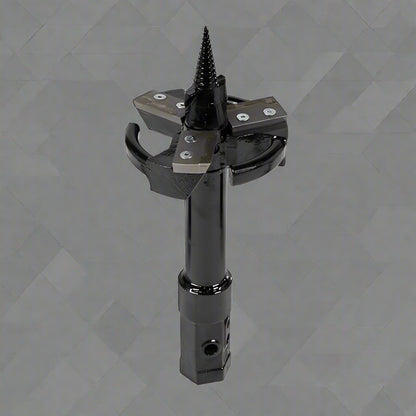 "Skid Steer 10 inch stump planer attachment with hex collar"

"Side view of heavy-duty auger stump planer"

"Replaceable steel cutting plates for stump planer"

"Skid steer root grinder with powder-coated finish"