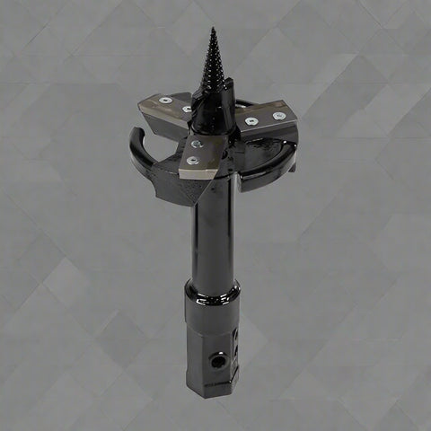 "Skid Steer 10 inch stump planer attachment with hex collar"

"Side view of heavy-duty auger stump planer"

"Replaceable steel cutting plates for stump planer"

"Skid steer root grinder with powder-coated finish"