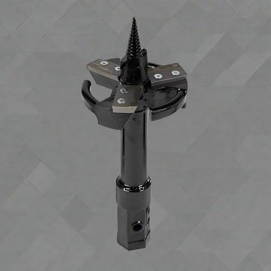 "Skid Steer 10 inch stump planer attachment with hex collar"

"Side view of heavy-duty auger stump planer"

"Replaceable steel cutting plates for stump planer"

"Skid steer root grinder with powder-coated finish"