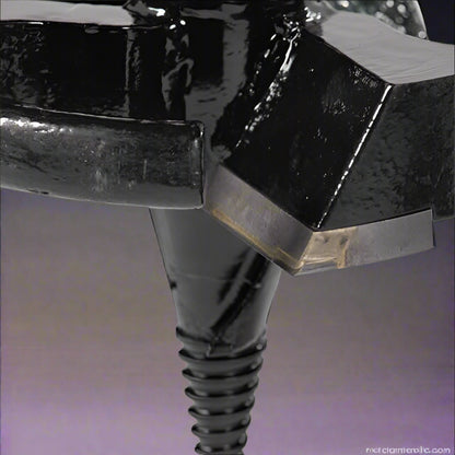 "Skid Steer 10 inch stump planer attachment with hex collar"

"Side view of heavy-duty auger stump planer"

"Replaceable steel cutting plates for stump planer"

"Skid steer root grinder with powder-coated finish"