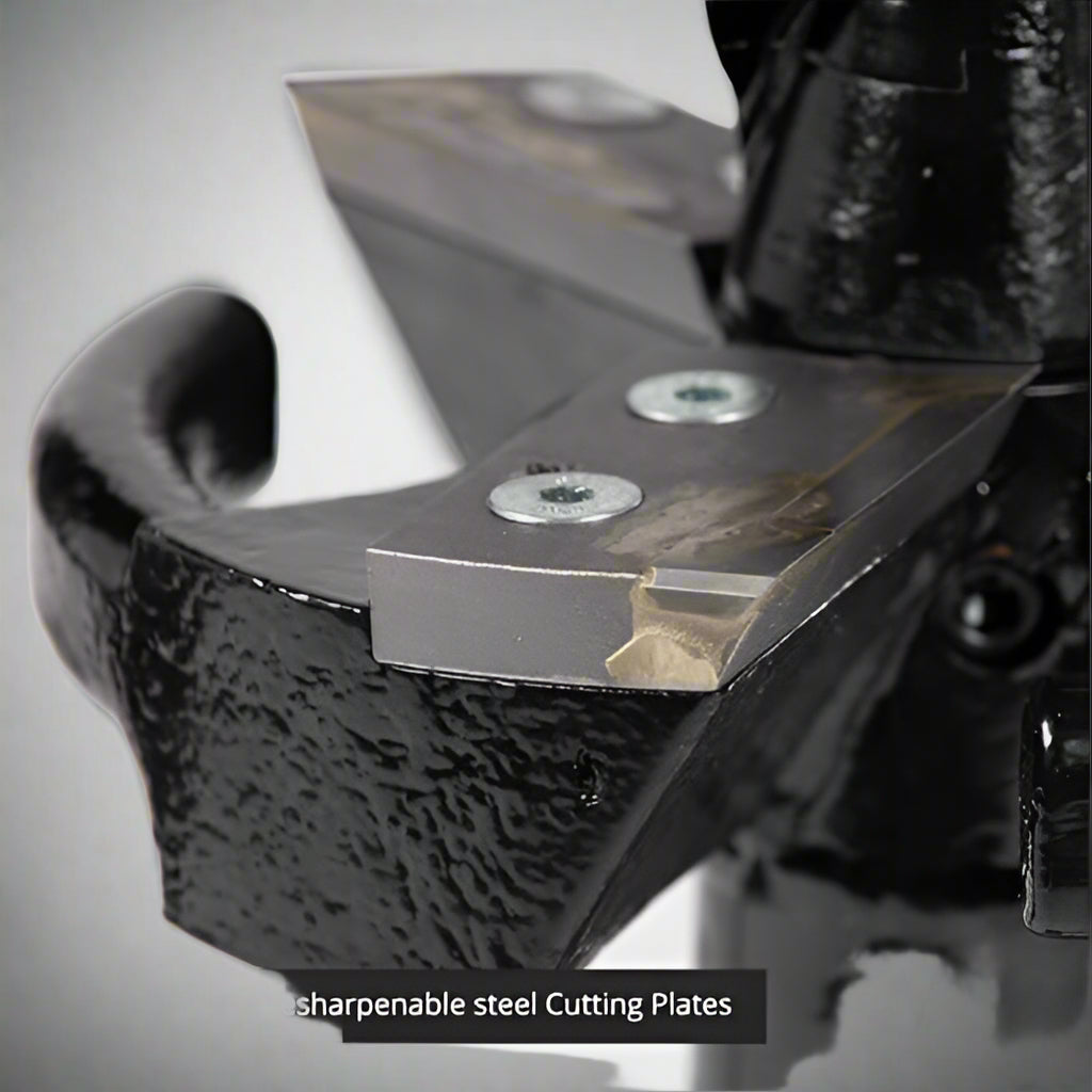 "Skid Steer 10 inch stump planer attachment with hex collar"

"Side view of heavy-duty auger stump planer"

"Replaceable steel cutting plates for stump planer"

"Skid steer root grinder with powder-coated finish"