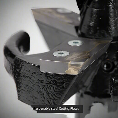 "Skid Steer 10 inch stump planer attachment with hex collar"

"Side view of heavy-duty auger stump planer"

"Replaceable steel cutting plates for stump planer"

"Skid steer root grinder with powder-coated finish"