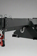 Adjustable skid steer jib boom on white background – extended view
Close-up of jib boom mounting to forklift tines
Forklift jib boom in telescoping position
6000 lb jib boom with dual swivel hooks
Fork-mounted heavy-duty boom – angled view