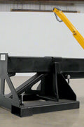 Adjustable skid steer jib boom on white background – extended view
Close-up of jib boom mounting to forklift tines
Forklift jib boom in telescoping position
6000 lb jib boom with dual swivel hooks
Fork-mounted heavy-duty boom – angled view