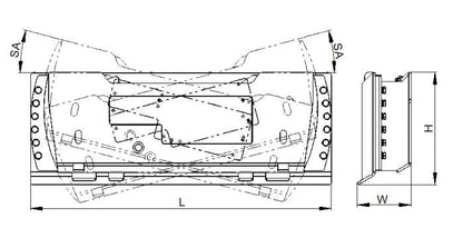 Hydraulic tilt rotator plate mounted on skid steer
Close-up of HTMP1220 rotator plate construction
Top-down view of tilt functionality
HTMP1220 plate attachment with hydraulic hoses
Universal quick attach on HTMP1220 unit