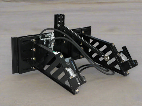 Skid steer PTO adapter with quick attach arms
Full view of 965071 skid steer PTO adapter
PTO adapter showing hydraulic hookups
Rear view of the 3-point quick attach
Skid steer attachment connected to PTO adapter