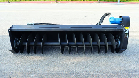 Skid steer backfill attachment side view"