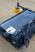Skid Steer Bucket Sweeper with side broom mounted
Closeup of side broom attachment for skid steer
Top-down view of BBS210 sweeper brush
Hydraulic broom with enclosed dust cover
Front view of skid steer bucket sweeper system