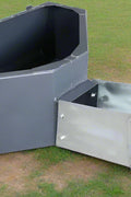 Front view of skid steer concrete hopper bucket
Angled view showing chute and hopper depth
Top-down view of 900L capacity hopper
Side profile of bucket chute attachment
Skid steer concrete bucket mounted and in use
