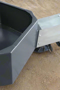 Front view of skid steer concrete hopper bucket
Angled view showing chute and hopper depth
Top-down view of 900L capacity hopper
Side profile of bucket chute attachment
Skid steer concrete bucket mounted and in use