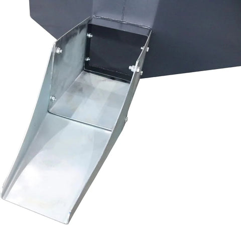Front view of skid steer concrete hopper bucket
Angled view showing chute and hopper depth
Top-down view of 900L capacity hopper
Side profile of bucket chute attachment
Skid steer concrete bucket mounted and in use