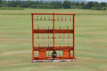 Skid steer hay accumulator with 24 hooks
Bale grab attachment for 8 to 10 rectangular bales
Heavy-duty hay grapple for skid steer loader
Orange steel bale accumulator attachment
Universal mount hay handling tool
