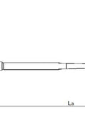 Slip-On Hay Bale Spear Fork mounted on forklift
Side view of main hay spear and frame
Technical diagram showing dimensions of hay spear
Top-down view of red bale spear for skid steer