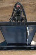 Skid steer hydraulic stump bucket grapple side view
Top view of stump grapple showing hydraulic cylinders
Open position of the stump bucket grapple attachment
Close-up of grapple jaws in action
