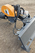 Hydraulic swing stump grinder attached to skid steer – front view
Side view of SG1308D stump grinder wheel and teeth
Close-up of carbide cutting wheel on stump grinder