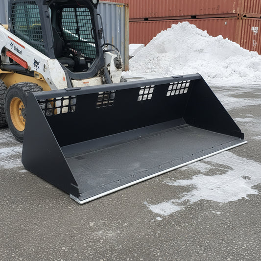 wide skid steer snow and mulch bucket with cutting edge
